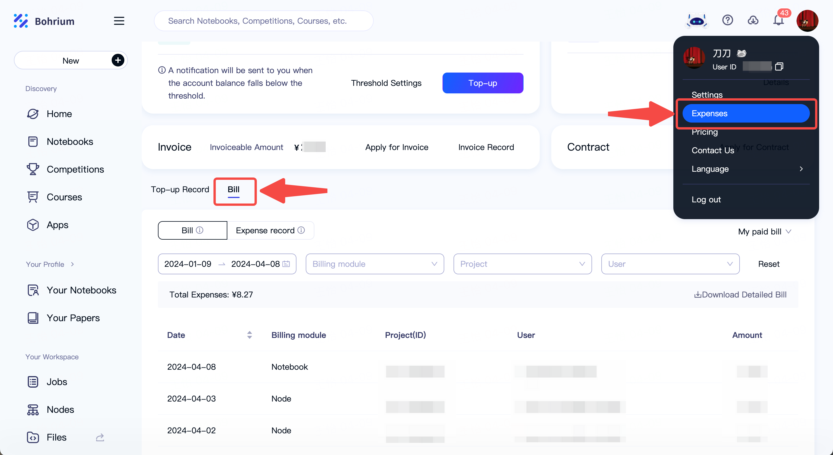 Billing Statement Page