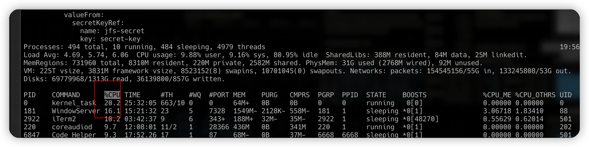 View process resource usage via top